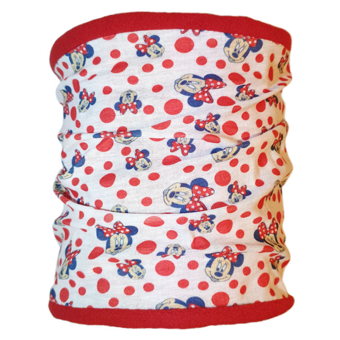 Fular Minnie Mouse, model tub reversibil, 50 x 22 cm, polar fleece/jersey