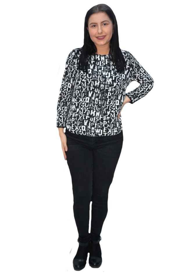 Bluza casual Zara, imprimeu cu litere, D&J Exclussive, Negru-Alb