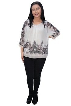 Bluza eleganta cu imprimeu floral, D&J Exclussive, Ivory