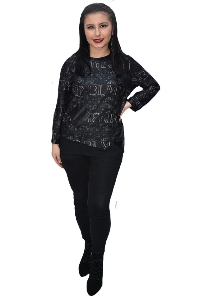 Bluza casual Ida ,imprimeu cu litere,D&J Exclussive, Negru