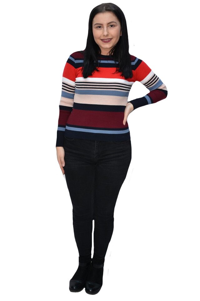 Bluza casual Vera ,model cu dungi,D&J Exclussive, Marsala