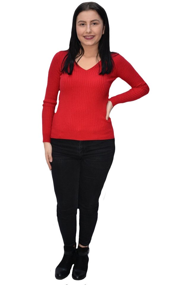 Bluza casual Kimmy,model simplu si decolteu in V,D&J Exclussive, Rosu