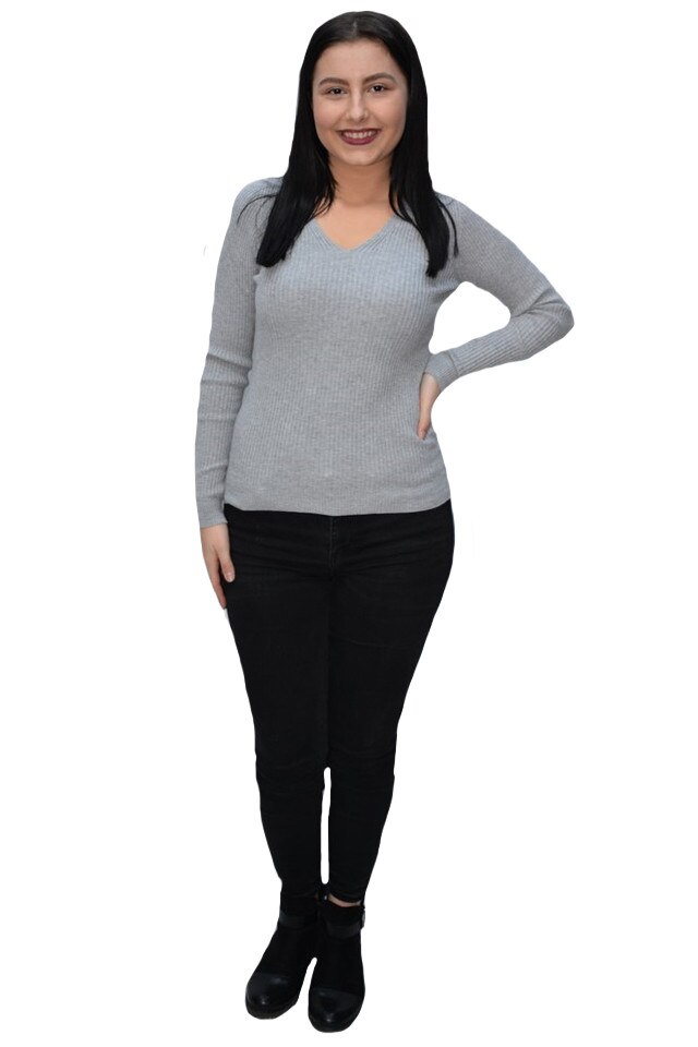 Bluza casual Kimmy,model simplu si decolteu in V,D&J Exclussive, Gri