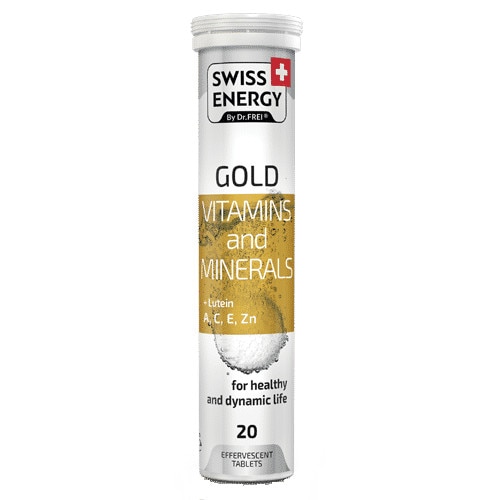 Gold, SWISS ENERGY, 20 Tablete Efervescente Cu Luteina + A, C, E, Zn