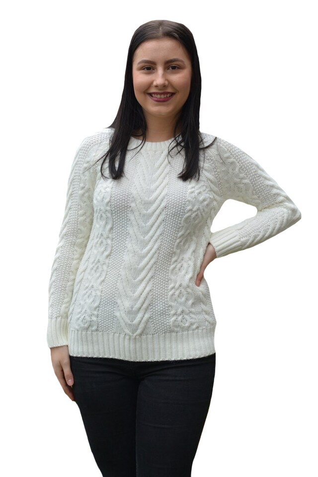 Pulover tricotat ,model deosebit,3D,D&J Exclussive, Alb