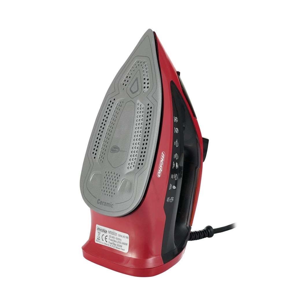 Fier de calcat cu abur MESKO, 3000 W, 70g/min, 400ml, Oprire automata, Functie anti-picurare si auto-curatare, rosu/negru