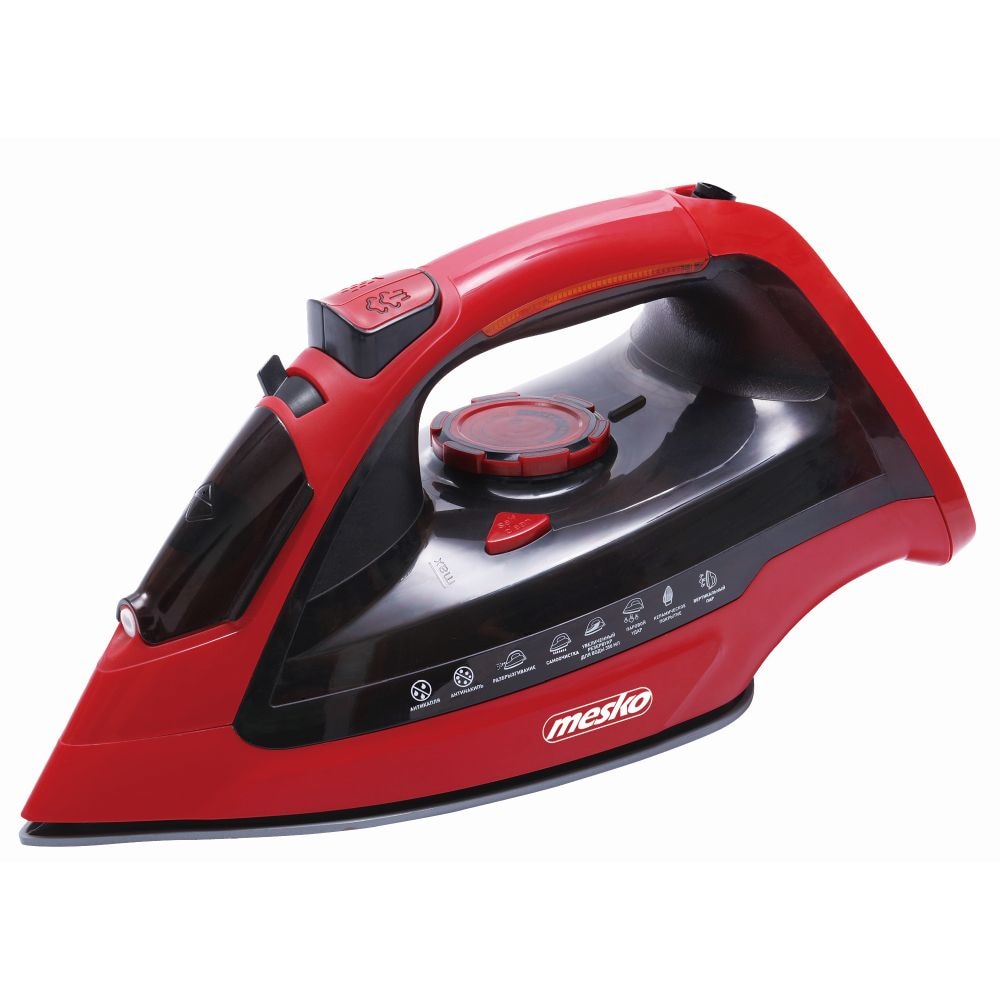 Fier de calcat cu abur MESKO, 3000 W, 70g/min, 400ml, Oprire automata, Functie anti-picurare si auto-curatare, rosu/negru