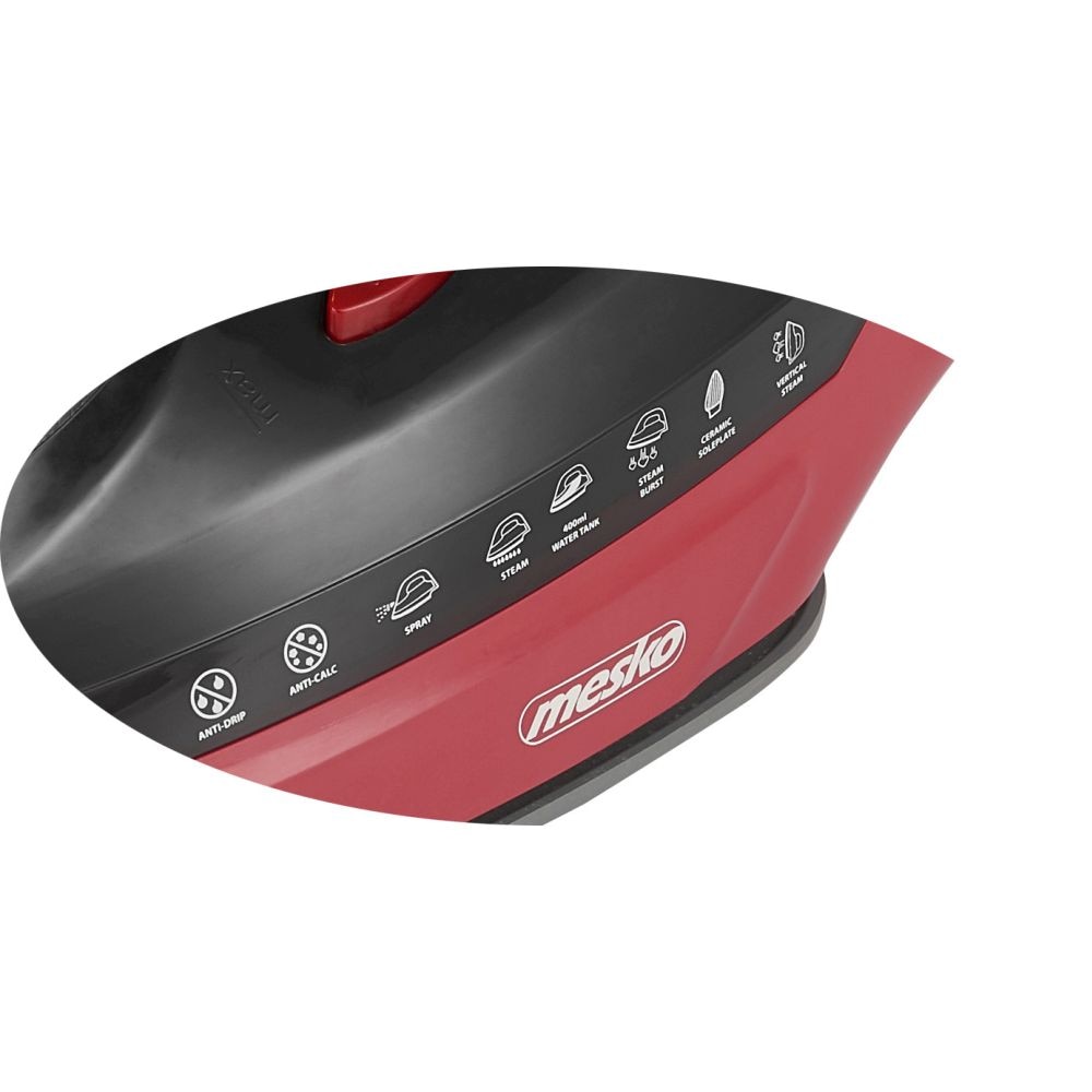 Fier de calcat cu abur MESKO, 3000 W, 70g/min, 400ml, Oprire automata, Functie anti-picurare si auto-curatare, rosu/negru