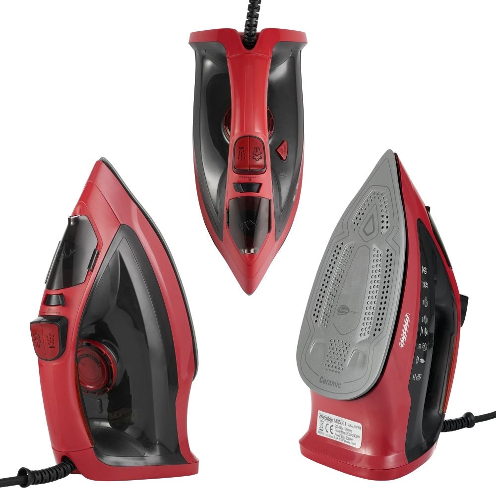Fier de calcat cu abur MESKO, 3000 W, 70g/min, 400ml, Oprire automata, Functie anti-picurare si auto-curatare, rosu/negru
