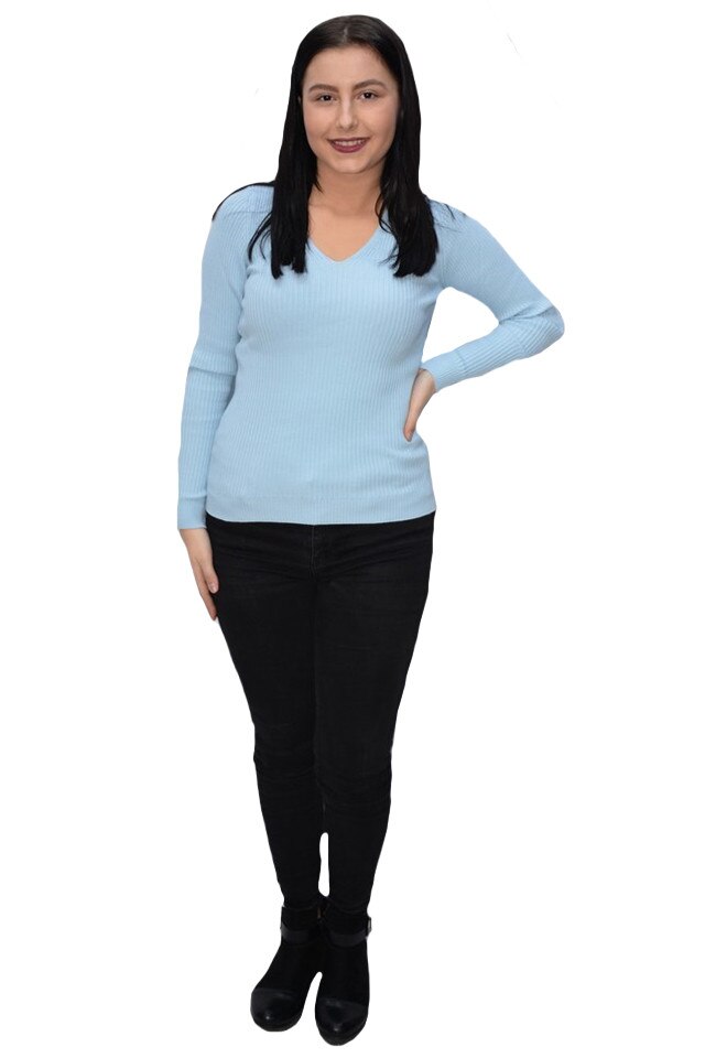 Bluza casual Kimmy,model simplu si decolteu in V,D&J Exclussive, Albastru