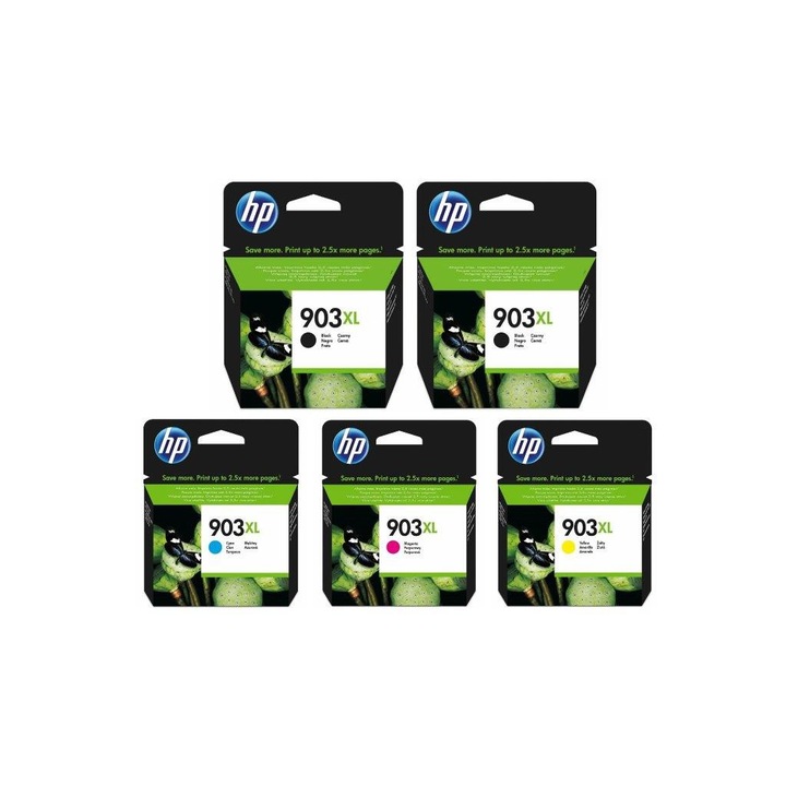 Pachet cartuse cerneala T6M15AE (903XL) negru x 2 T6M03AE (903XL) cyan T6M07AE (903XL) magenta T6M11AE (903XL) galben HP original 71.5ml 4125 pagini