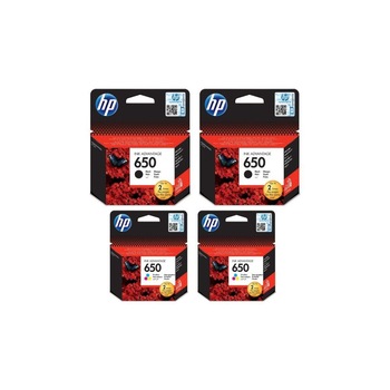Pachet cartuse cerneala CZ101AE (650) negru x 2 CZ102AE (650) tricolor x 2 HP original 37ml 1120 pagini Pachet cartuse cerneala CZ101AE (650) negru x 2 CZ102AE (650) tricolor x 2 HP original 37ml 1120 pagini