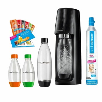 Set aparat pentru bauturi carbogazoase Sodastream Easy, negru, cartus CO2 , sticle 2x 1L incluse, 2x 0.5 L, 6 esente de sirop Set aparat pentru bauturi carbogazoase Sodastream Easy, negru, cartus CO2 , sticle 2x 1L incluse, 2x 0.5 L, 6 esente de sirop