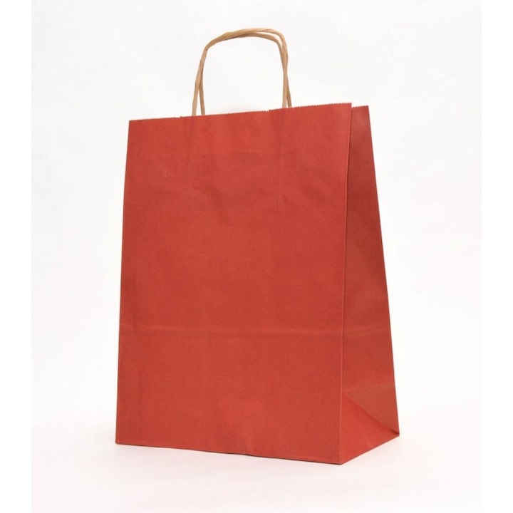 100 db-os papírzacskó készlet, 32x12x41 cm, piros színű, papírhálós, ajándékcsomagolás fogantyúval, egyszínű alkalmi táska