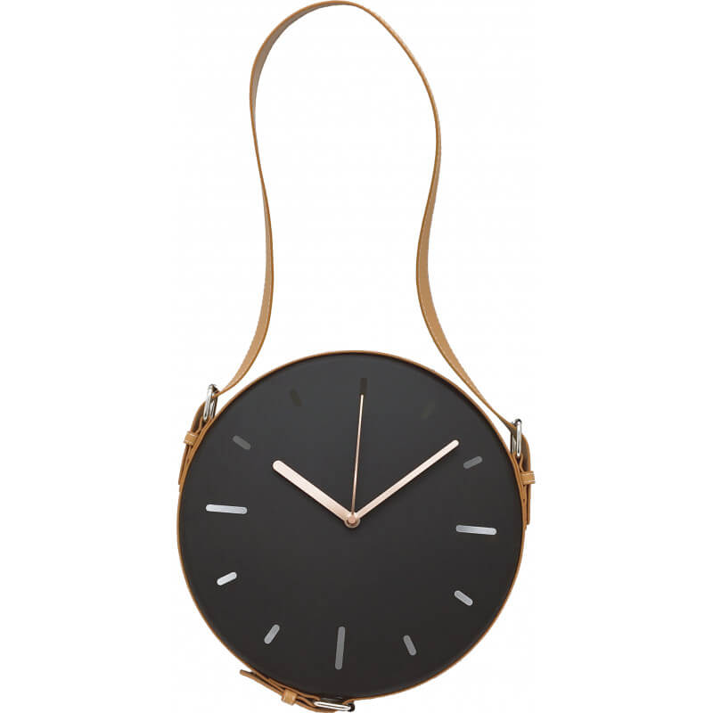 Ceas de perete, Platinet Wall Clock Black With Pu Leather Brown Belt (negru)