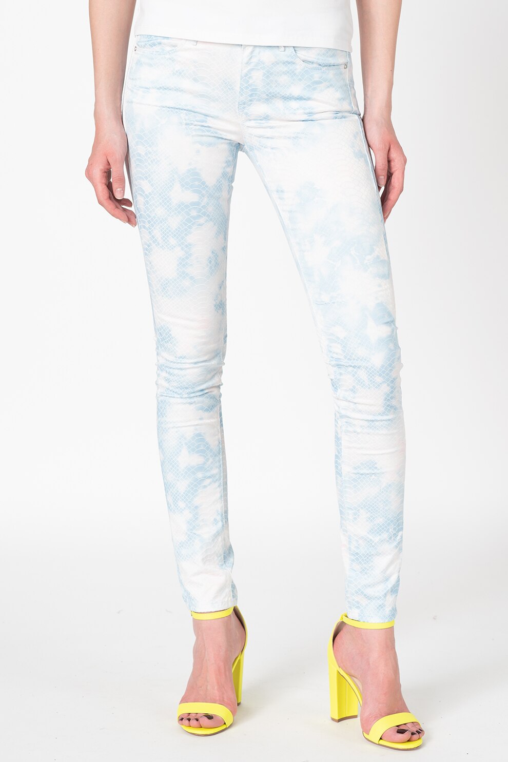 GUESS JEANS, Blugi super skinny cu model tie-dye, Albastru/Alb prafuit, W27-L32