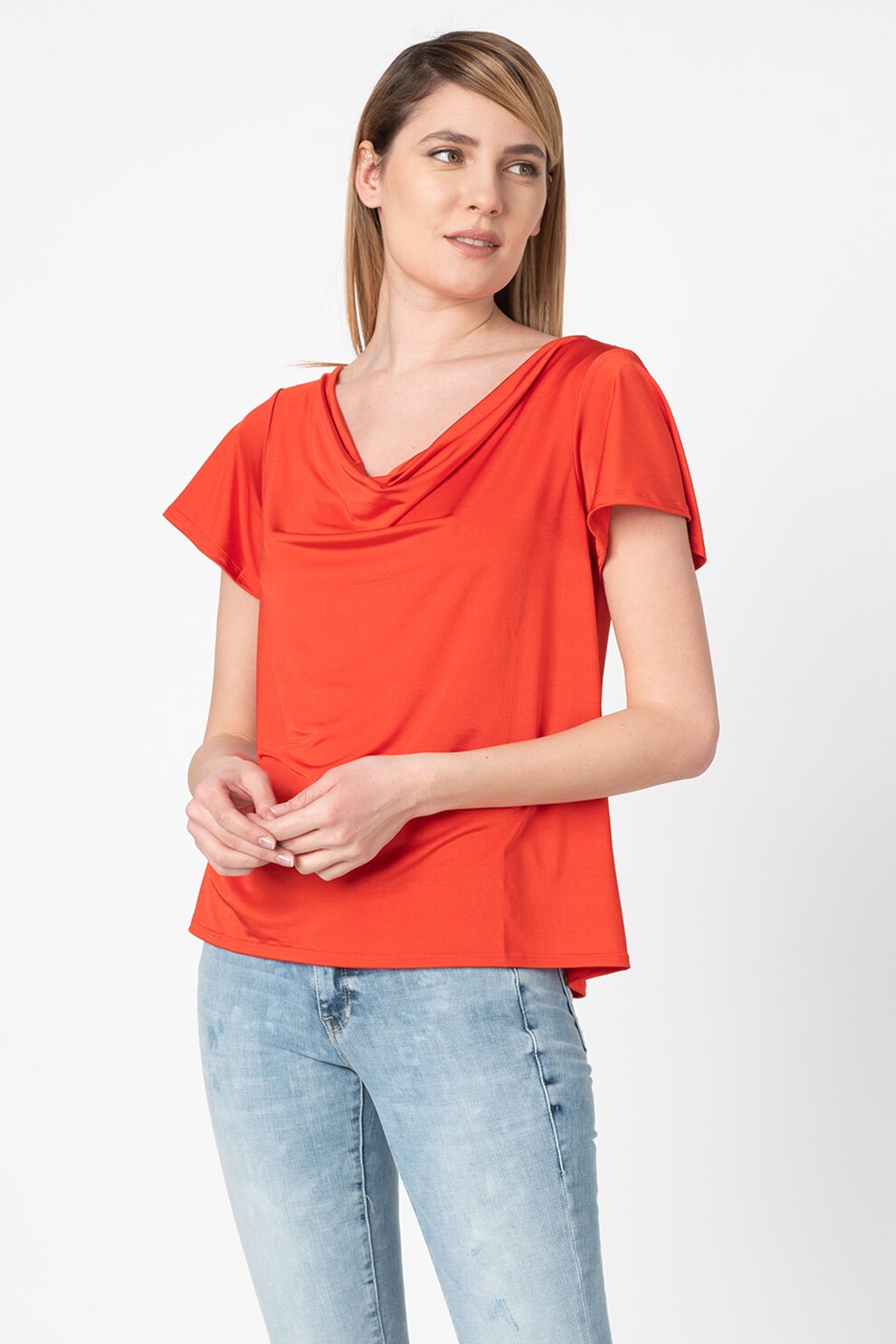 GUESS JEANS, Bluza cu maneca scurta si decupaj pe partea din spate, Rosu, M