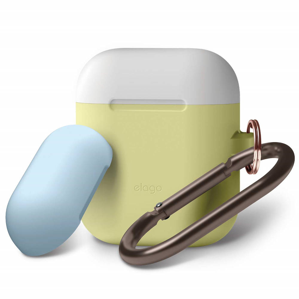 Husa de protectie pentru casti Apple Airpods, Elago Duo Hang, Silicon, Galben