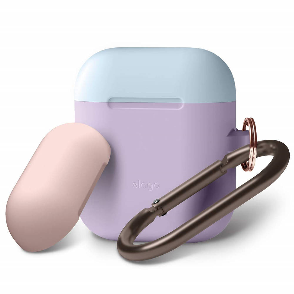 Husa de protectie pentru casti Apple Airpods, Elago Duo Hang, Silicon, Violet