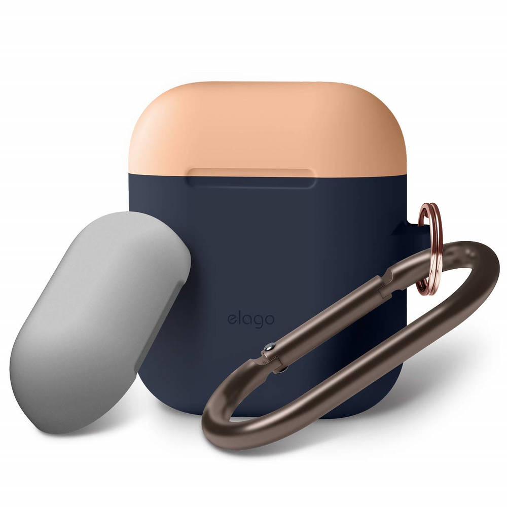 Husa de protectie pentru casti Apple Airpods, Elago Duo Hang, Silicon, Albastru inchis