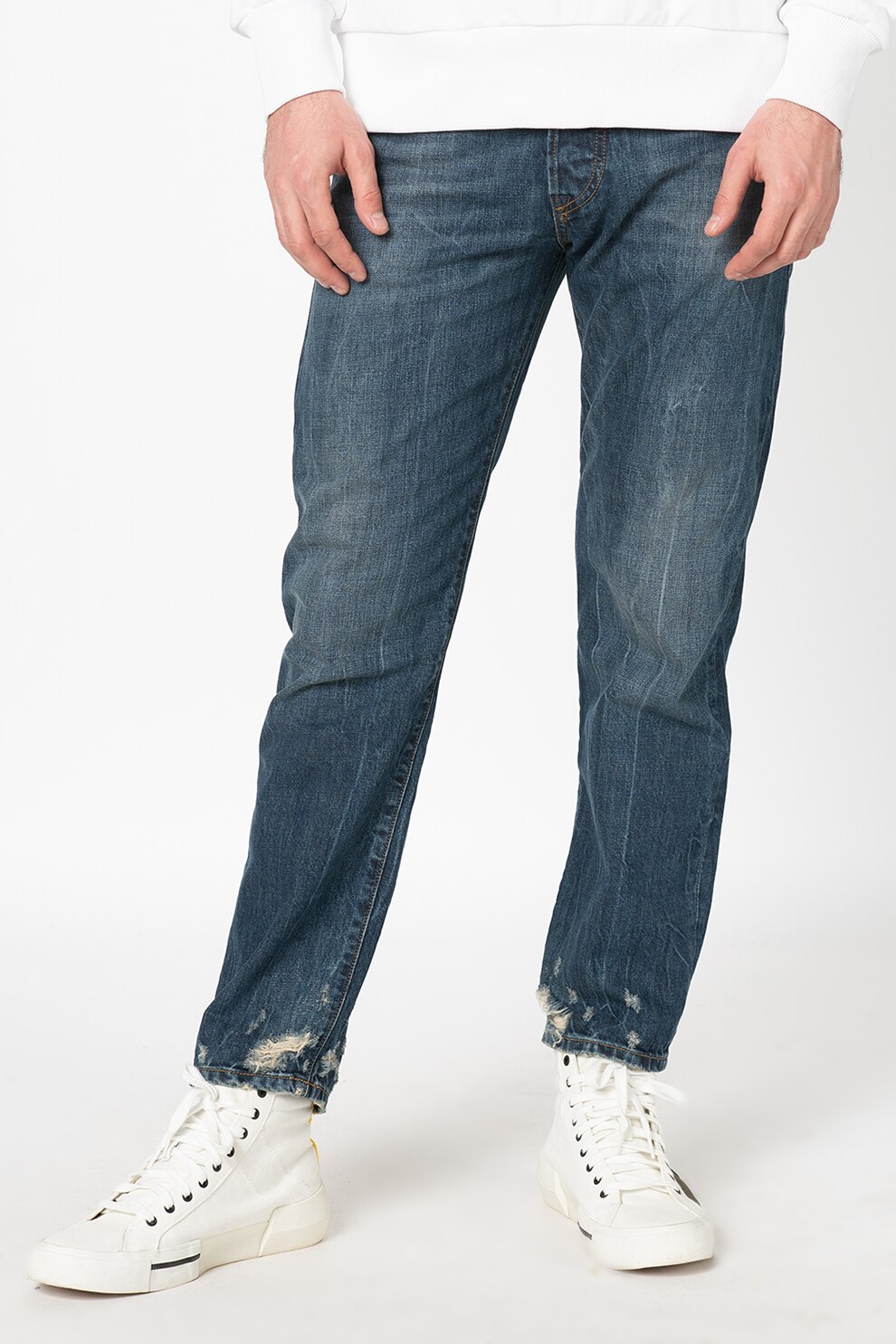 Diesel, Blugi slim fit cu croiala skinny Mharky, Albastru inchis/Alb prafuit