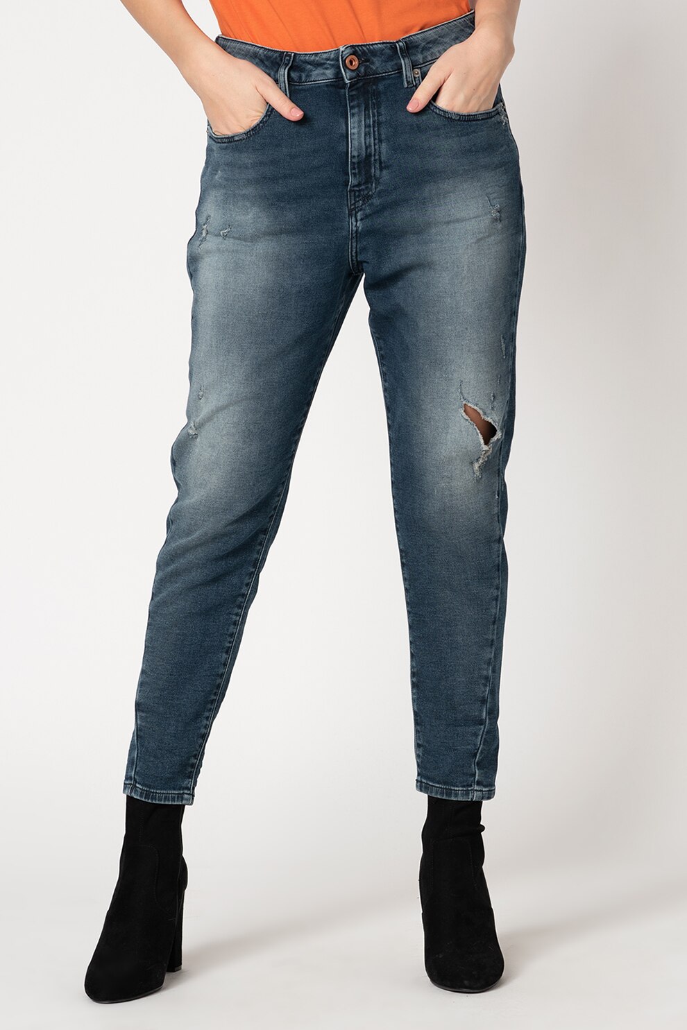 Diesel, Blugi cu croiala conica si aspect deteriorat Candys-Ne, Albastru prafuit, 31