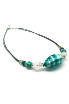 Colier din sticla Murano autentica, model Elettra, verde, insertie folie argint 925 Colier din sticla Murano autentica, model Elettra, verde, insertie folie argint 925