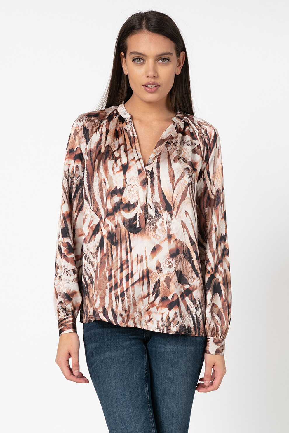 GUESS BY MARCIANO, Bluza cu animal print, Bej/Negru/Oranj