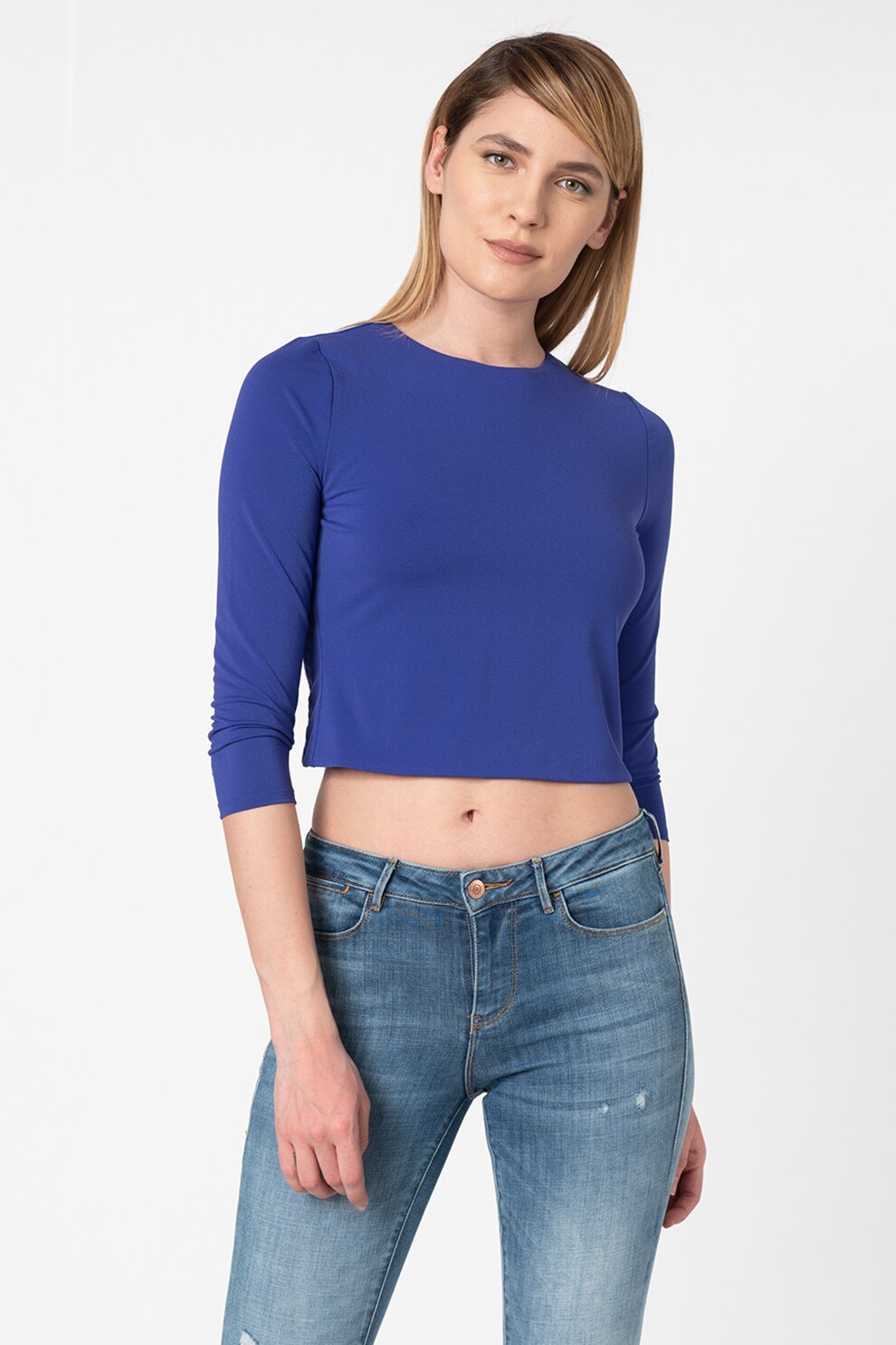 GUESS BY MARCIANO, Bluza crop cu decupaj pe partea din spate, Indigo