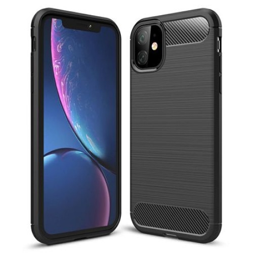 Husa de protectie cu insertii carbon pentru iPhone 11, protectie spate, bumper, capac de protectie, Negru
