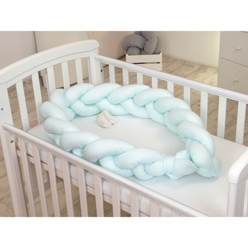 Protectie laterala patut bebe, Bumper impletit, Inchidere Velcro, Bumbac Mint, 210 cm Protectie laterala patut bebe, Bumper impletit, Inchidere Velcro, Bumbac Mint, 210 cm