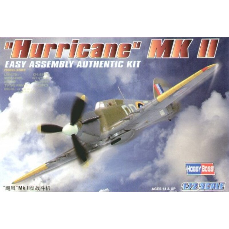 Macheta aeromodele Hobby Boss Hurricane MK II easy assembly kit 1:72 HOBBY 80215
