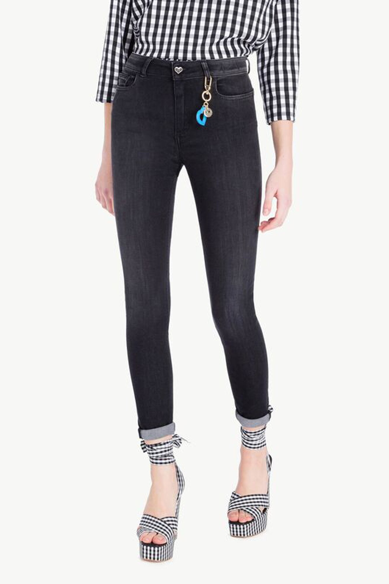 Blugi dama skinny cu talia inalta, Twin-Set, Negru