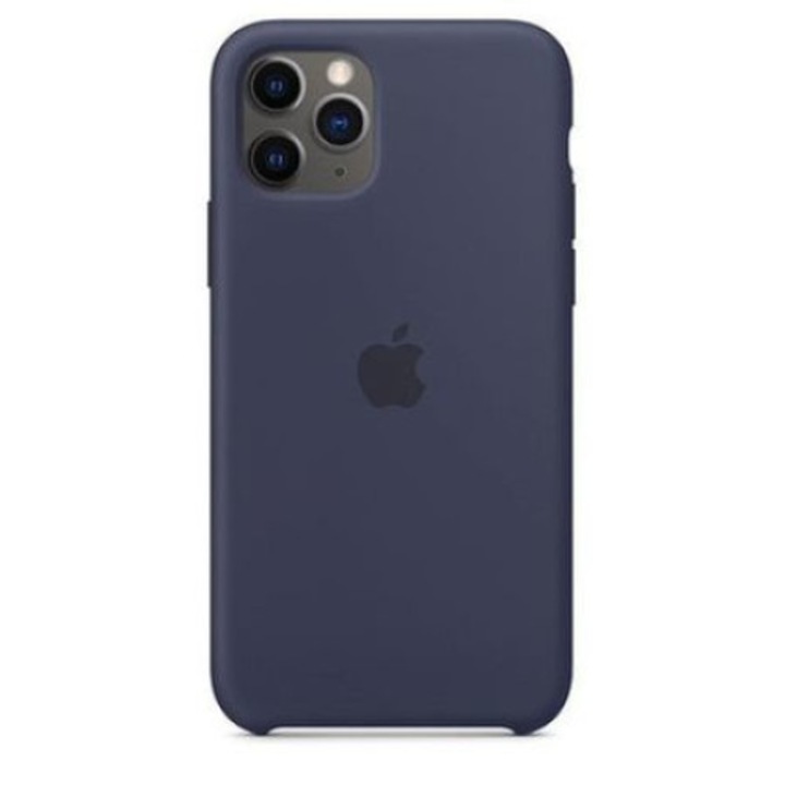 Hátsó védőburkolat Apple logóval iPhone 11 Pro Max-hoz, szilikon, sötétkék