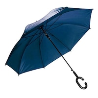 Umbrela cu maner in forma C pentru maini libere Platinet, semi automata, diametrul 104 cm, Albastru