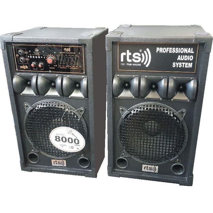 Комплект преносими аудио високоговорители RTS RAC с RMS мощност 80 W, включено дистанционно управление, Bluetooth връзка, USB порт и SD карта, черни