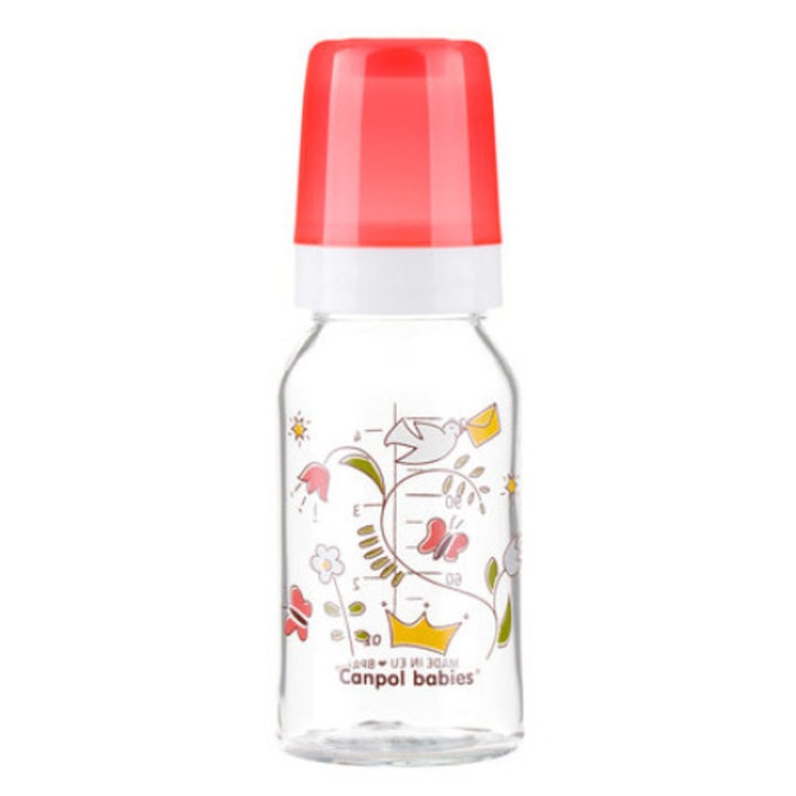 Biberon din sticla cu tetina din silicon 120 ml Canpol Babies 42/202, Multicolor 3+ luni