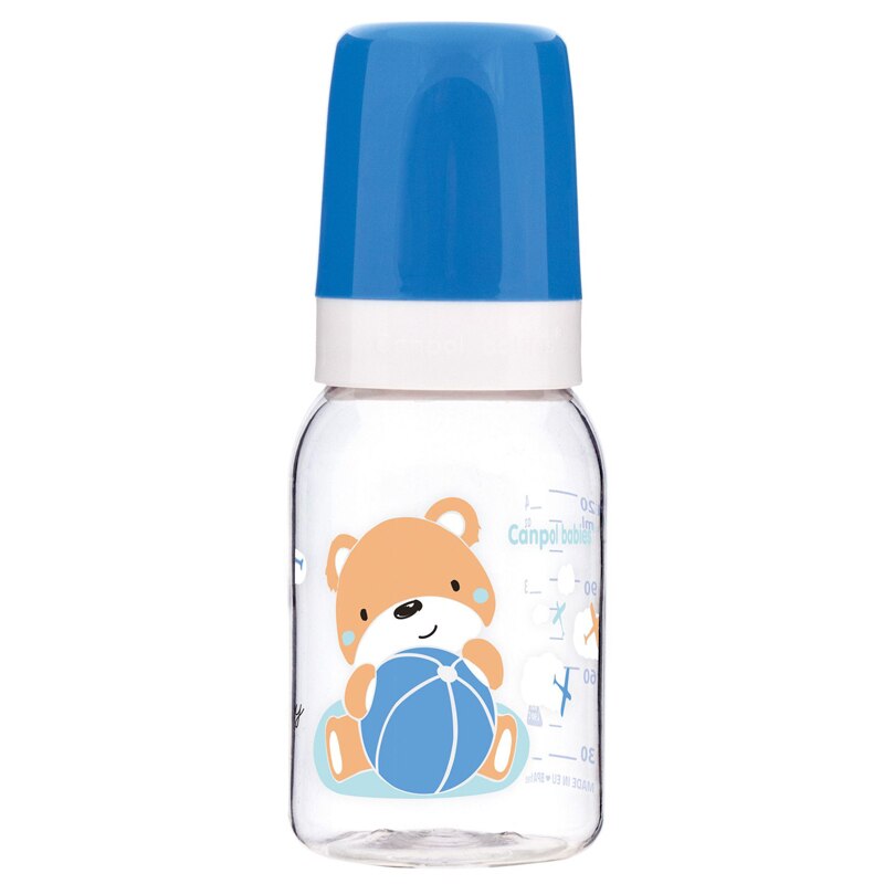 Biberon din polipropilena cu tetina din silicon 120 ml Canpol Babies 11/850A, Albastru 3+ luni