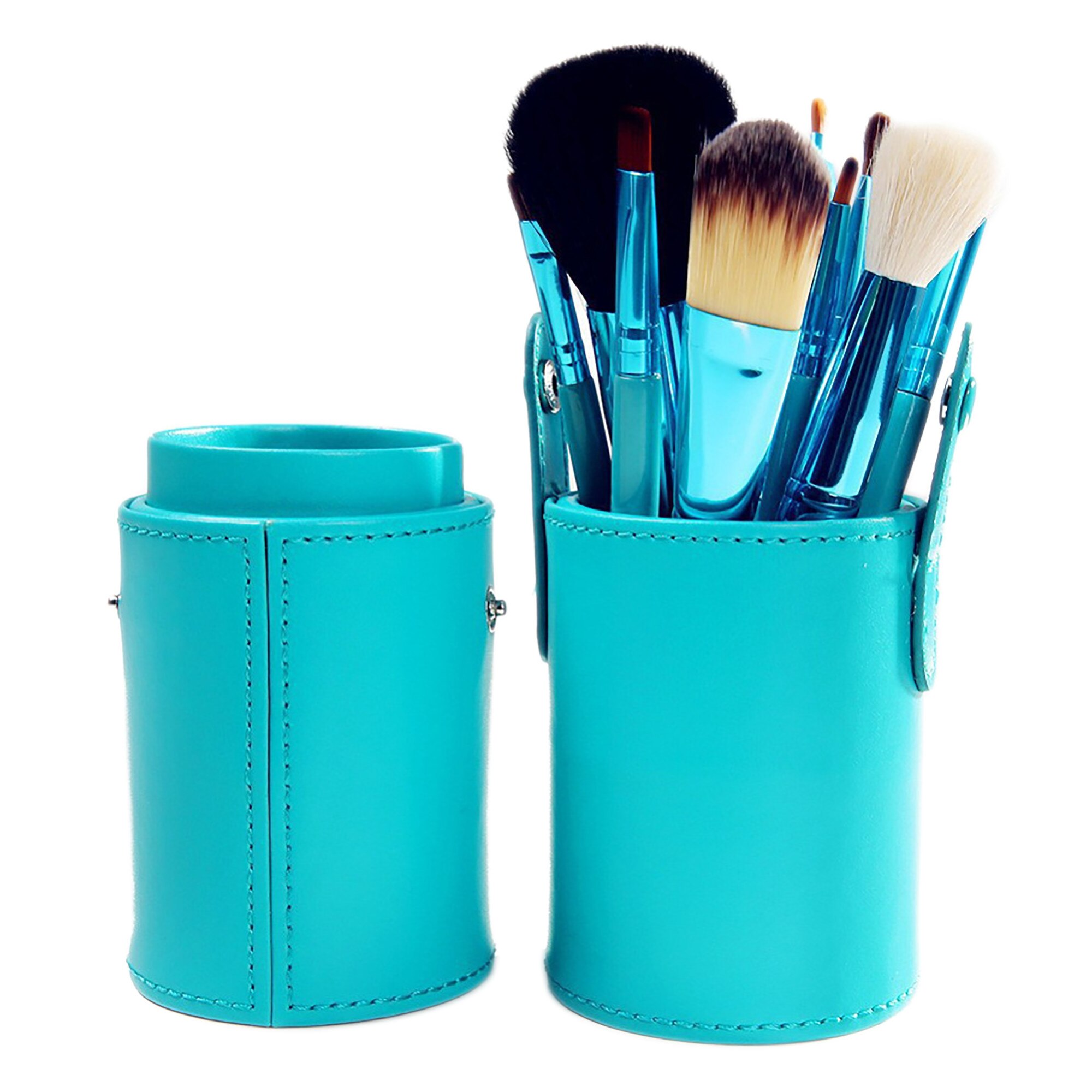 Set 12 pensule Turquoise, machiaj profesional, cilindru transport, Fellis