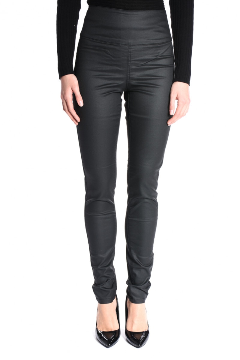 Colanti cu talie inalta tip Jeans, Negru, Pieces, Marimea S 36 EU