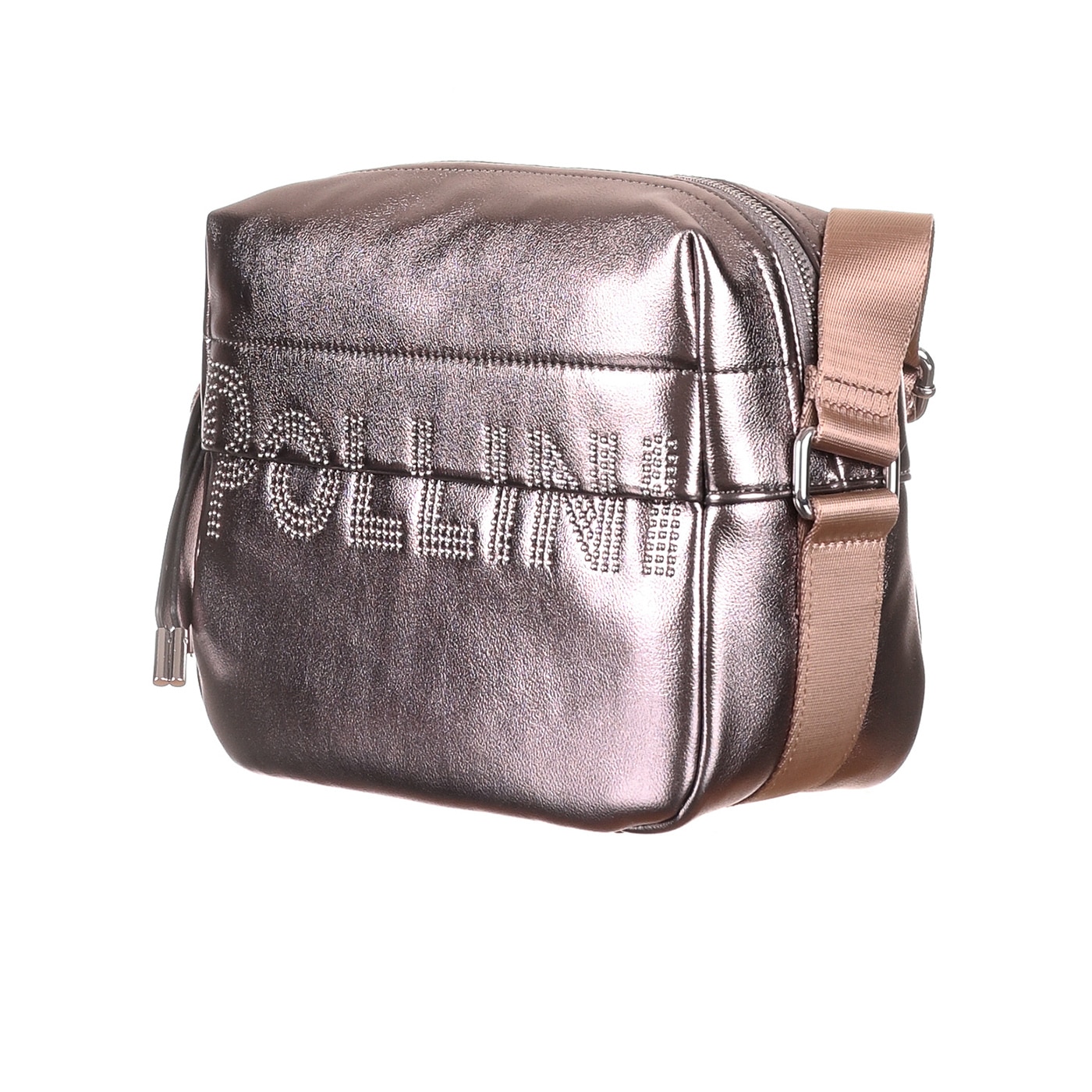 Geanta din piele ecologica Pollini, Heritage, Roz metalizat, 24 x 10 x 21 cm