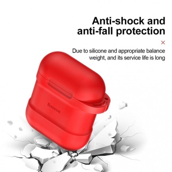 Husa de protectie din silicon magnetic, Baseus, pentru Apple AirPods, Rosu Husa de protectie din silicon magnetic, Baseus, pentru Apple AirPods, Rosu