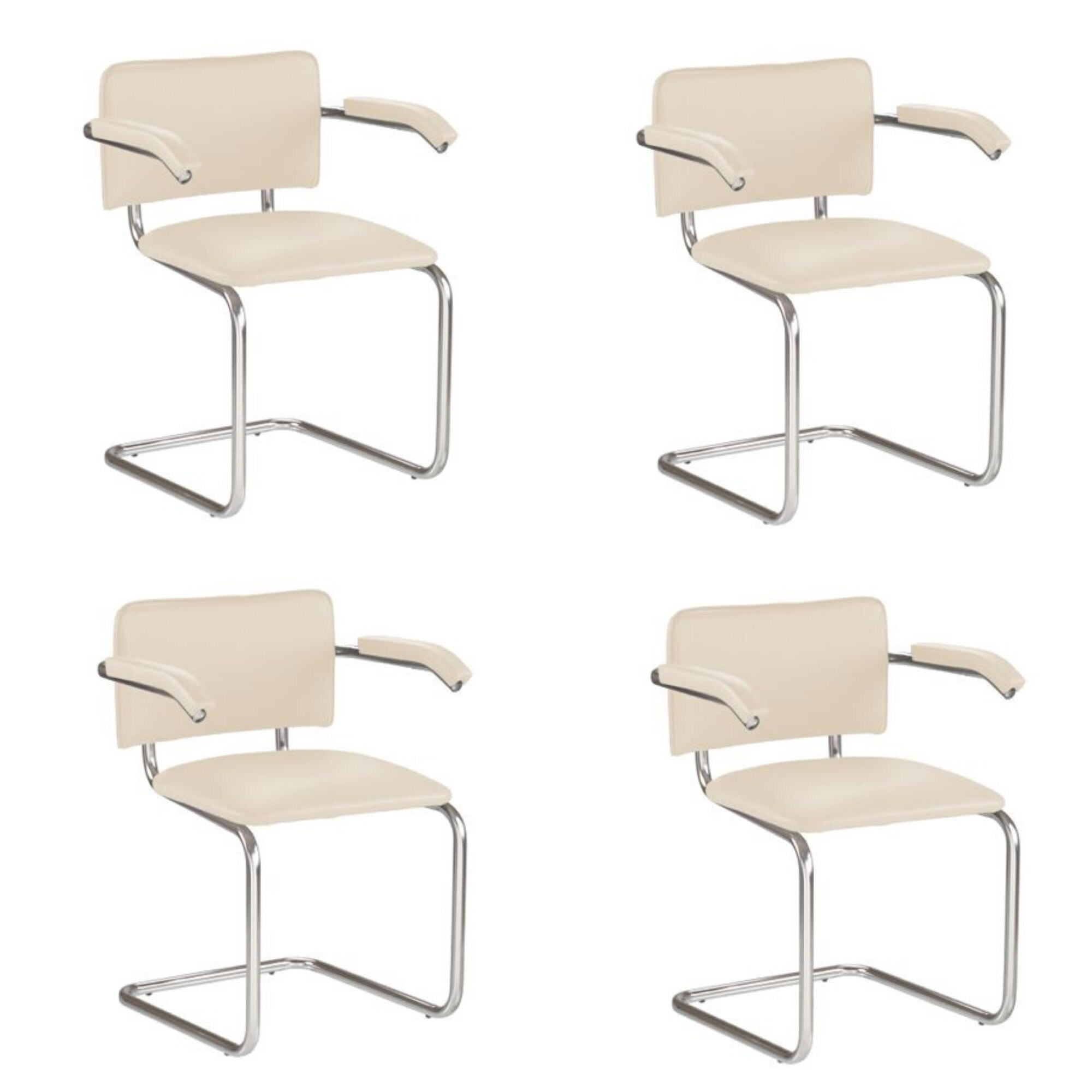 Set 4 scaune vizitator, sala de conferinta MF SYLWIA Arm, cadru cromat, PU, crem