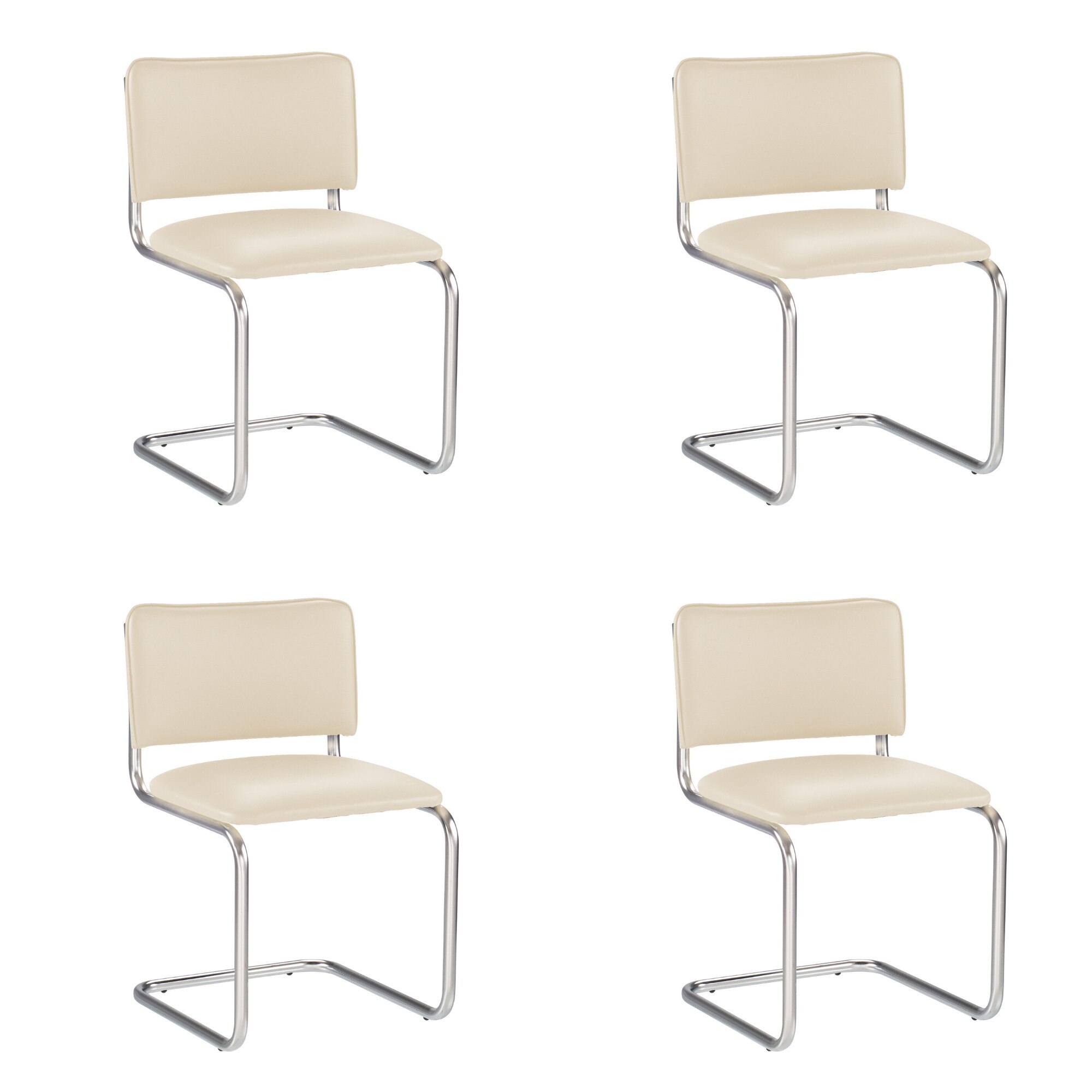 Set 4 scaune vizitator, sala de conferinta MF SYLWIA, cadru cromat, PU, crem