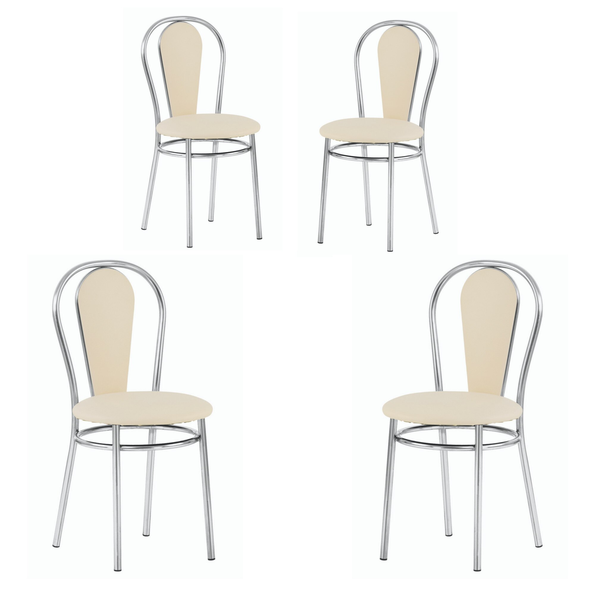 Set 4 scaune dining MF Florino, cadru cromat, PU, crem