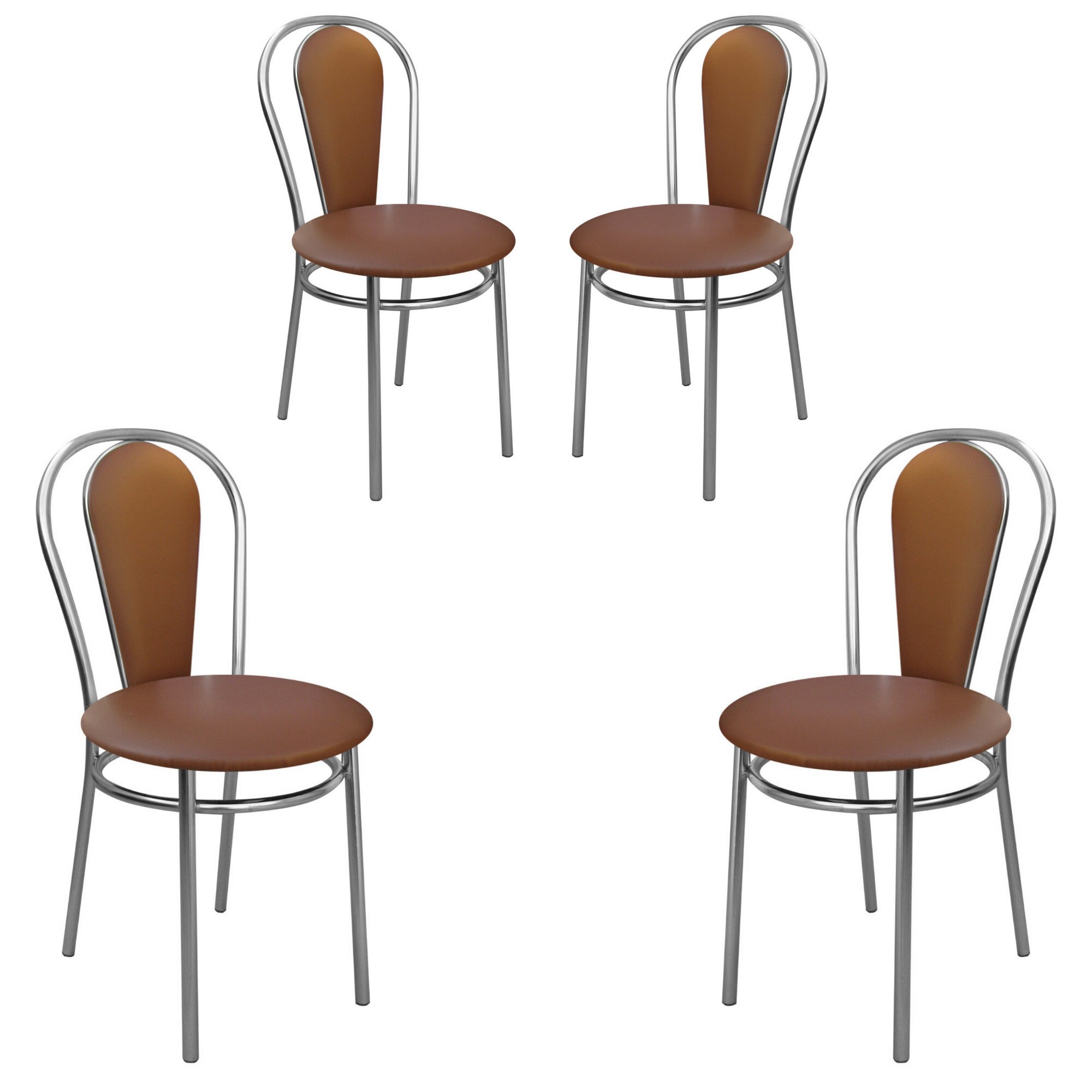 Set 4 scaune dining MF Florino, cadru cromat, PU, maro