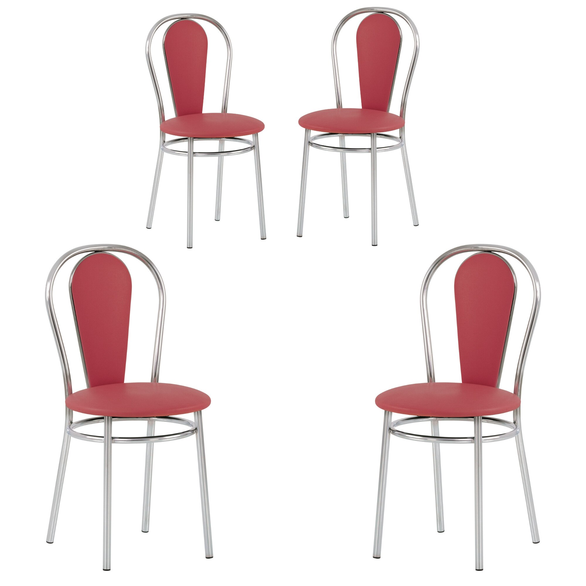 Set 4 scaune dining MF Florino, cadru cromat, PU, visiniu