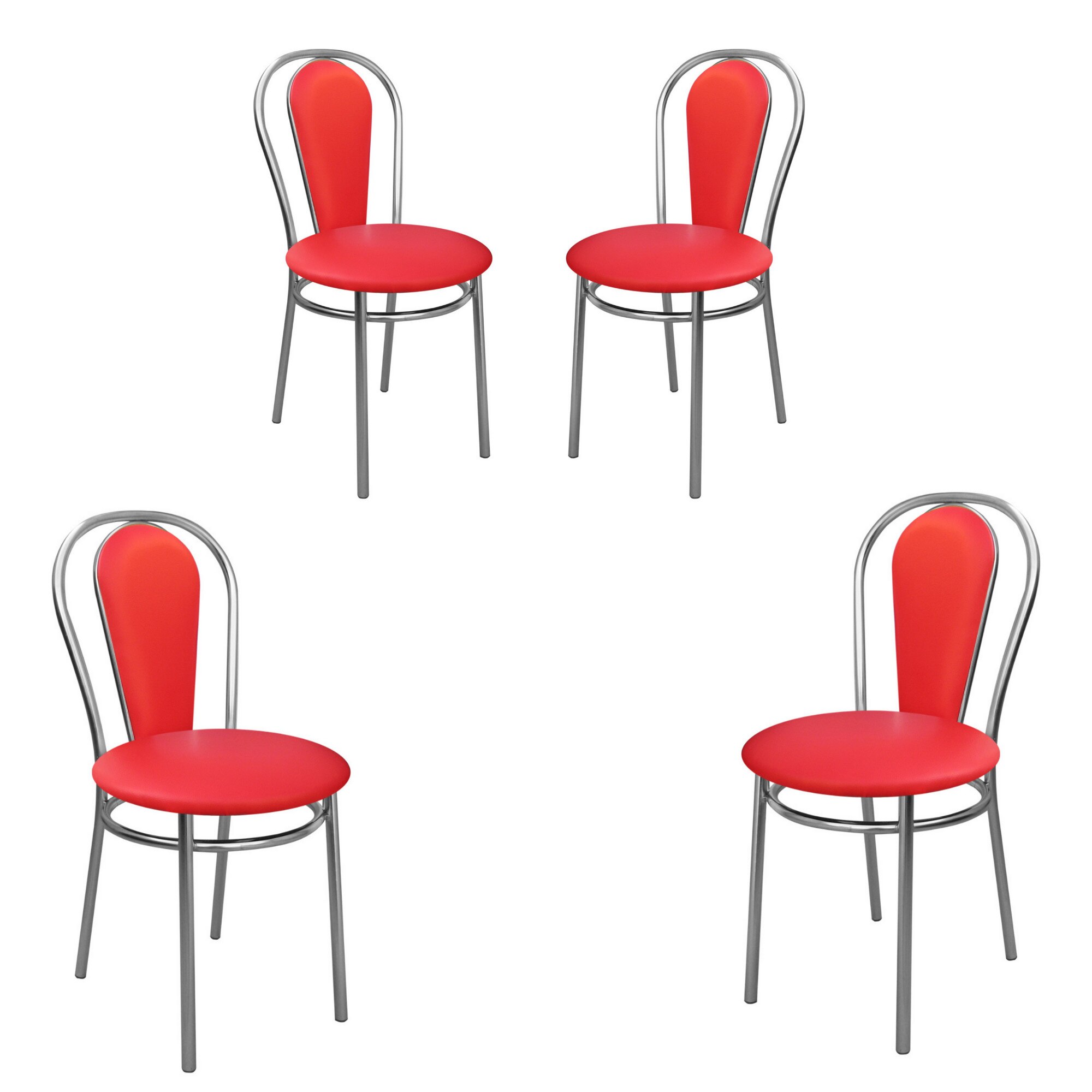 Set 4 scaune dining MF Florino, cadru cromat, PU, rosu