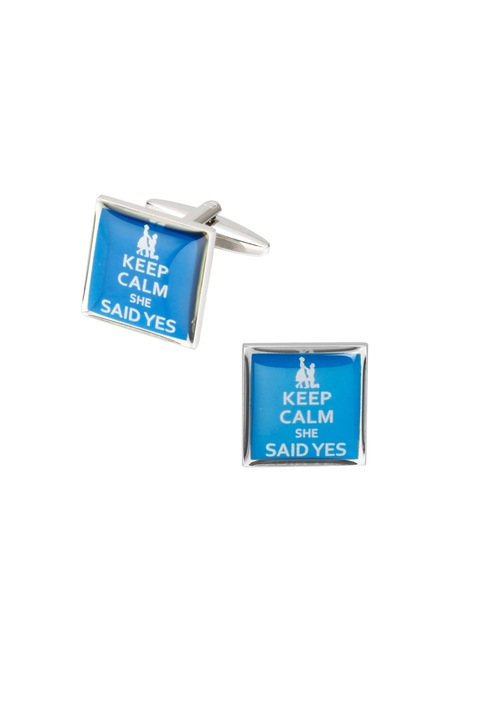 Butoni de nunta pentru camasa, mire, keep calm she said yes, albastru