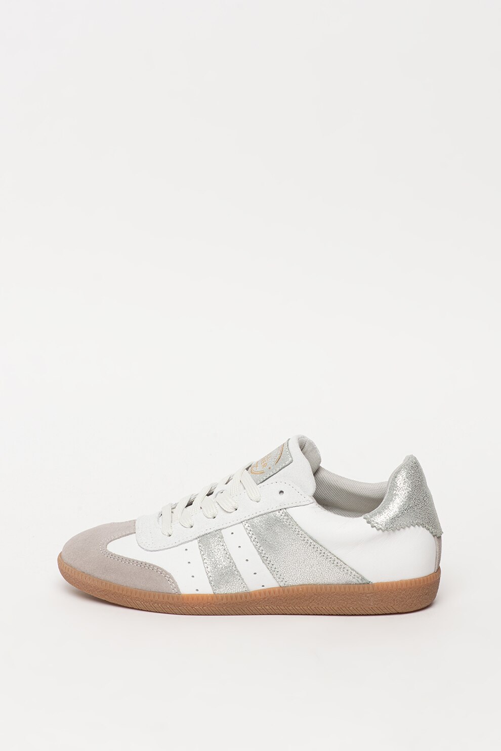 Bullboxer, Pantofi sport din piele si piele intoarsa, Alb/Argintiu, 40
